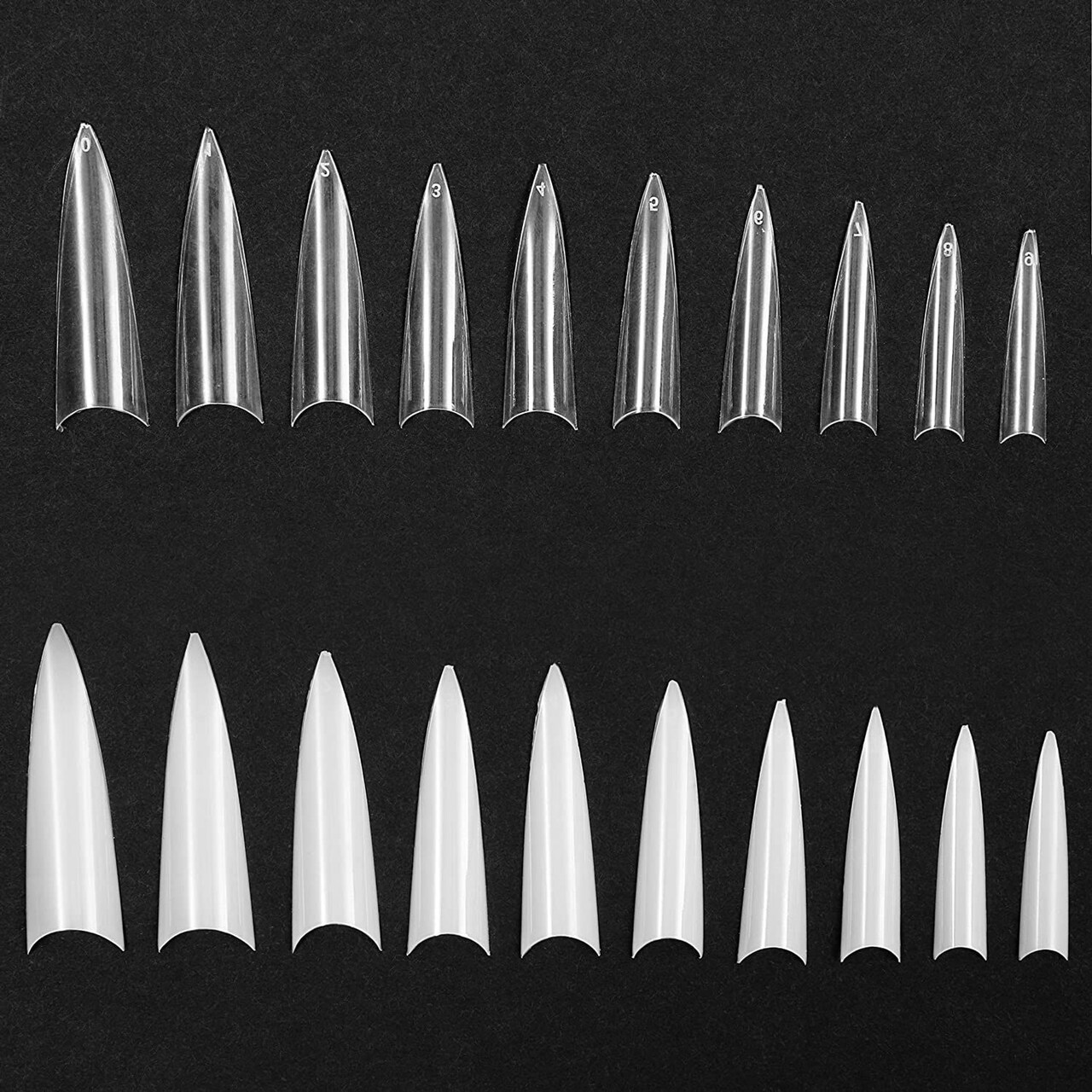 1200pcs Stiletto Nail Tips, Half Cover Natural & Clear Long Fake Nails in 10 Sizes for Salon Acrylic Nails